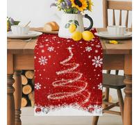 Merry Christmas Tree Snowflakes Red Table Runner 72 Inches Long,Table Runners Kitchen Dining Tables Decoration for Home Party Decor, Xmas Trees Bell Tables Runner Wedding Dresser Scarf