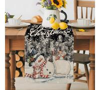Merry Christmas Tree Snowman Squirrel Table Runner 72 Inches Long,Table Runners Kitchen Dining Tables Decoration for Home Party Decor, Retro Black Tables Runner Wedding Dresser Scarf