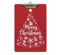 Merry Christmas Tree Star Snowflake Gift Bell Stocking Candy Cane Hat_1 A4 Acrylic Clipboard for Papers Writing Planner, Office Wall Mounted Large Capacity Organizer