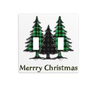 Merry Christmas Trees Black Green Plaid Pattern Double Gang Toggle Light Cover Wall Plate Switch Decor Standard Size - 11.4x11.4cm