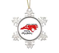 Merry Christmas US North Carolina State Map Metal Snowflake Christmas Ornament for Xmas Tree Decoration Funny Snowflake Pendant Bauble Holiday Keepsake New Year Ornament Gifts
