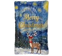 Merry Christmas Van Gogh's Starry Night Washable Dog Beds Crate Pad Soft Anti-Slip Kennel Pad for Medium/Large Dogs 24" x 18"