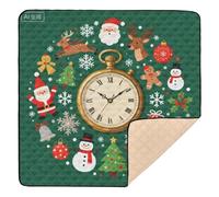 Merry Christmas Vintage Pocket Watch Green Cute Baby Girl Play mat for Floor Water Resistant Foldable Tummy Time & Crawling Mat for Baby Kids Toddlers Infants, 50'' x 50''