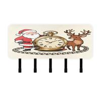 Merry Christmas Vintage Pocket Watch Key Holder Wall Mount with Mail Organizer & 5 Self-Adhesive Hanging Key Organizer for Home Improvement Living Room Doorway