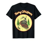 Merry Christmas Vintage Train Locomotive Winter Holiday Tee Value Graphic T-Shirt