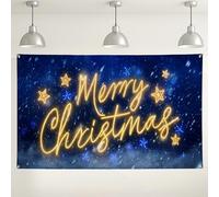 Merry Christmas Wall Backdrop, Starry Night Blue Festive Decorations, Holiday Party Photo Background for Xmas Events 71x43 Inch