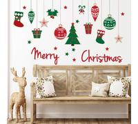 Merry Christmas Wall Decals Red Xmas Tree Snowflake Christmas Wall Stickers Removable Peel and Stick Art Murals for Bedroom Nursery Classroom Kids Room Christmas Party Decoration (Christmas)