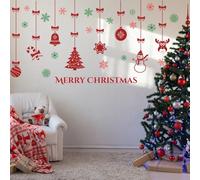 Merry Christmas Wall Decals Red Xmas Tree Snowflake Wall Stickers Removable Peel and Stick Art Murals for Bedroom Nursery Classroom Kids Room Christmas Party Decoration (Red)