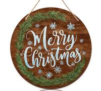 Merry Christmas Welcome Sign for Front Door, Xmas Rustic Snowflakes Pine Branches Brown Wood Front Porch Welcome Signs for Home Door Decorations Apartment Set of 3