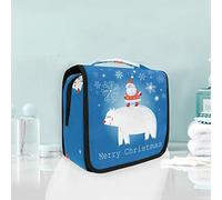 Merry Christmas White Bear Hanging Foldable Toiletry Cosmetic Bag Makeup Travel Organizer Bags Case for Women Girls Bathroom