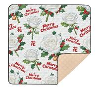 Merry Christmas White Rose Flowers Large Stylish Baby Playmat for Floor Washable Activity Entertainment Mat for Newborns Babies Infants Toddlers, 50'' x 50''