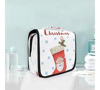 Merry Christmas White Snow Hanging Foldable Toiletry Cosmetic Bag Makeup Travel Organizer Bags Case for Women Girls Bathroom