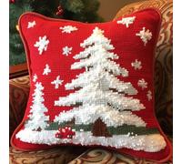 Merry Christmas White Snow Tree Latch Hook Kits Red Pillow Crochet Yarn Rug Pre-Printed Cushion Pillowcase Hook and Latch Kit Christmas Home Sofa Decoration 43x43cm(3)