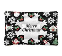 Merry Christmas White Snowflake Black Washable Dog Bed Mat Soft Comfortable Anti-Slip Bottom Pet Kennel Beds for Medium/Large Dogs 24" x 18"