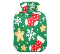 Merry Christmas White Snowflakes and Stars hot Bottle Water Bag with Soft Cover, 2L hotwater Bag for Neck and Shoulder Pain Relief,Neck and Shoulder Pain Relief,bolsas de agua Caliente para Dolores