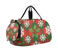 Merry Christmas White Snowflakes Holly Kids Duffel Bag with Shoes Compartment Lightweight Overnight Travel Weekender Tote for Beach Swim Bags Pool Sports