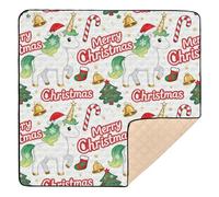 Merry Christmas White Unicorns Cute Baby Care Play mat for Floor Lightweight Foldable Infant Play Activity Mat for Babies Infants Toddlers, 50'' x 50''