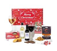 Merry Christmas Wine Hamper with Red & White Wine, Chocolates & Biscuits - Festive Gift Set