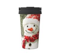 Merry Christmas with Happy Snowman Print Insulated Coffee Tumbler, 500ml Leakproof Stainless Steel Travel Mug, Double Walled, Hot & Cold Drinks - Perfect for Commuting, Office, Home