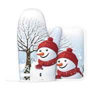 Merry Christmas with Happy Snowman Print Oven Mitts Pot Holders Sets,Kitchen Glove Potholder, Silica Gel Surface Safe for Baking, Cooking, Bbq,Cooks Gifts,Pack of 2.