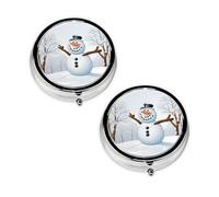 Merry Christmas with Happy Snowman Print Pill Box 3 Compartment Medicine Pill Case,Portable for Pocket Or Purse Pill Organizer Decorative Metal Medicine Vitamin Organizer Unique Gift