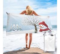 Merry Christmas With Happy Snowman Print Quick Dry Sand Free Beach Towel, Super Absorbent Bath Towel Suitable For Swimming Pools Bathrooms Fitness Picnics Camping Travel Yoga Blankets 31.5x63 In.