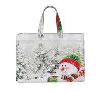 Merry Christmas with Happy Snowman Printed Document Bag Teacher Canvas File Tote Bag Pouch for Work, Casual Handbag for Office School Travel Beach