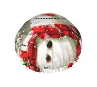 Merry Christmas With Happy Snowman Printed Double Layer Lined Shower Cap,Shower Caps For Women Reusable