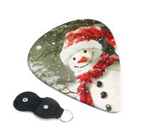 Merry Christmas With Happy Snowman Printed Guitar Picks, 6 Pack with Leather Keychain Pick Holder - 0.46mm, 0.71mm, 0.96mm Assorted Thickness for Acoustic Ukulele, Electric Guitar
