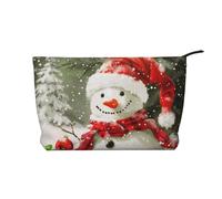Merry Christmas with Happy Snowman Printed Makeup Bag Corduroy Travel Cosmetic Bags Cosmetic Case Toiletry Bag Organizer for Women Mom Girls