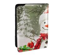 Merry Christmas With Happy Snowman Printed Passport Holder - 6.5 x 4.5 Inch RFID Blocking Travel Wallet,Stylish Passport Cover,Lightweight Document Organizer for Cards