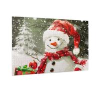 Merry Christmas With Happy Snowman Printed Picture Puzzle 1000 Pieces,Personalised Jigsaw Puzzle,Wooden Jigsaw Puzzles For Adults And Kids,Fun Jigsaw Puzzles As A Xmas Gift Or Decorative Collection.