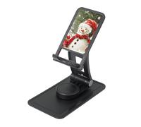 Merry Christmas with Happy Snowman Prints Rotating Cell Phone Stand with 360° Swivel Base - Foldable Square Desk Phone Holder for iPhone 16 15 14 13 12 11,All Phones,Black