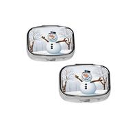 Merry Christmas with Happy Snowman Square Mini Medicine Box, Lightweight to Carry, Durable and Long-Lasting