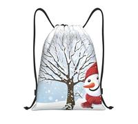Merry Christmas with Happy Snowman Title: Lightweight Drawstring Duffel Bag â€“ Water-Resistant Foldable Gym Sack with Adjustable Shoulder Strap, Ideal for Sports, Yoga, Travel and School