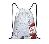 Merry Christmas with Happy Snowman Title: Lightweight Drawstring Duffel Bag â€“ Water-Resistant Foldable Gym Sack with Adjustable Shoulder Strap, Ideal for Sports, Yoga, Travel and School