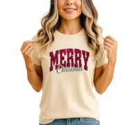 Merry Christmas Womens Graphic T-Shirt Festive Holiday Season Tee Top M (12-14)