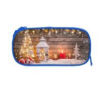 Merry Christmas Wooden Board Candle Deer Print Zipper Large Pencil Case,Durable Stationery Pencilcase Bag,Multifunctional Pencilcase Bag Penbag For School College Office Adult Girls And Boys