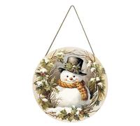 Merry Christmas Wooden Sign, Round Christmas Decoration Hanging - Farmhouse Wall Hanging, Christmas Winter Welcome Door Sign for Front Door Decoration