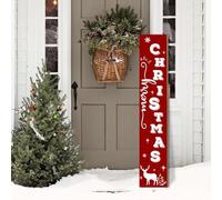 Merry Christmas Wooden Welcome Sign Vertical Porch Sign - Reindeer Snowflake Forest Wooden Wall Art Sign - Christmas Hanging Signs Decoration Outdoor Standing for Home Front Door Wall Yard,47.2"H