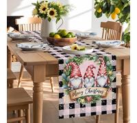 Merry Christmas Words Table Runner 120 Inches Long, Red Hat Gnomes Black Plaid Washable Table Runners Heat-Insulation Kitchen Dining Table Decorations for Home Party Decor 13x120in