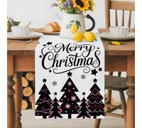 Merry Christmas Words Tree Table Runner 72 Inches Long,Table Runners Kitchen Dining Tables Decoration for Home Party Decor, Winter Snowflakes Stars Tables Runner Wedding Dresser Scarf