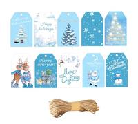 Merry Christmas Wrapping Name Tags with Hemp Rope 100pcs Xmas Santa Claus Snowflake Presents Holiday Blank Hanging Paper Gift Tag for Winter Boxes DIY Crafts (Blue)