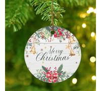 Merry Christmas Wreath Christmas Ornaments Candy Cane Balls Christmas Tree Ornament Holiday Decoration Round Ceramic Ornament Pendant for Daughter Son