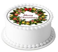 Merry Christmas Wreath on Decor Icing Sheet Edible Cake Topper - Perfect for Decorating Larger Cakes