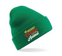Merry Christmas Ya Filthy Animal Beanie Hat Lightweight Cosy Double Layer Cuffed Hat Cute Design Funny Warm Kids Teen Adults Unisex Winter Xmas (Kelly Green)