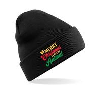 Merry Christmas Ya Filthy Animal Beanie Hat Lightweight Cosy Double Layer Cuffed Hat Cute Design Funny Warm Kids Teen Adults Unisex Winter Xmas (Black)