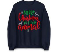 Merry Christmas Ya Filthy Animal Jumper, Home Alone Xmas Festive Sweatshirt, Xmas Gift Top Navy