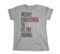 Merry Christmas Ya Filthy Animal, Mens Retro Classic Christmas Film Organic Cotton T-Shirt Grey