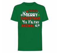 Merry Christmas Ya Filthy Animal Mens T-Shirt Festive Retro Sarcastic Xmas Holiday Cheer Gift Tshirt Irish Green - Youth Small (Age 5-6)